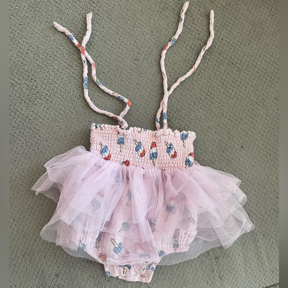 Angel dear Patriotic Baby‎ Romper with Tulle Skirt pink